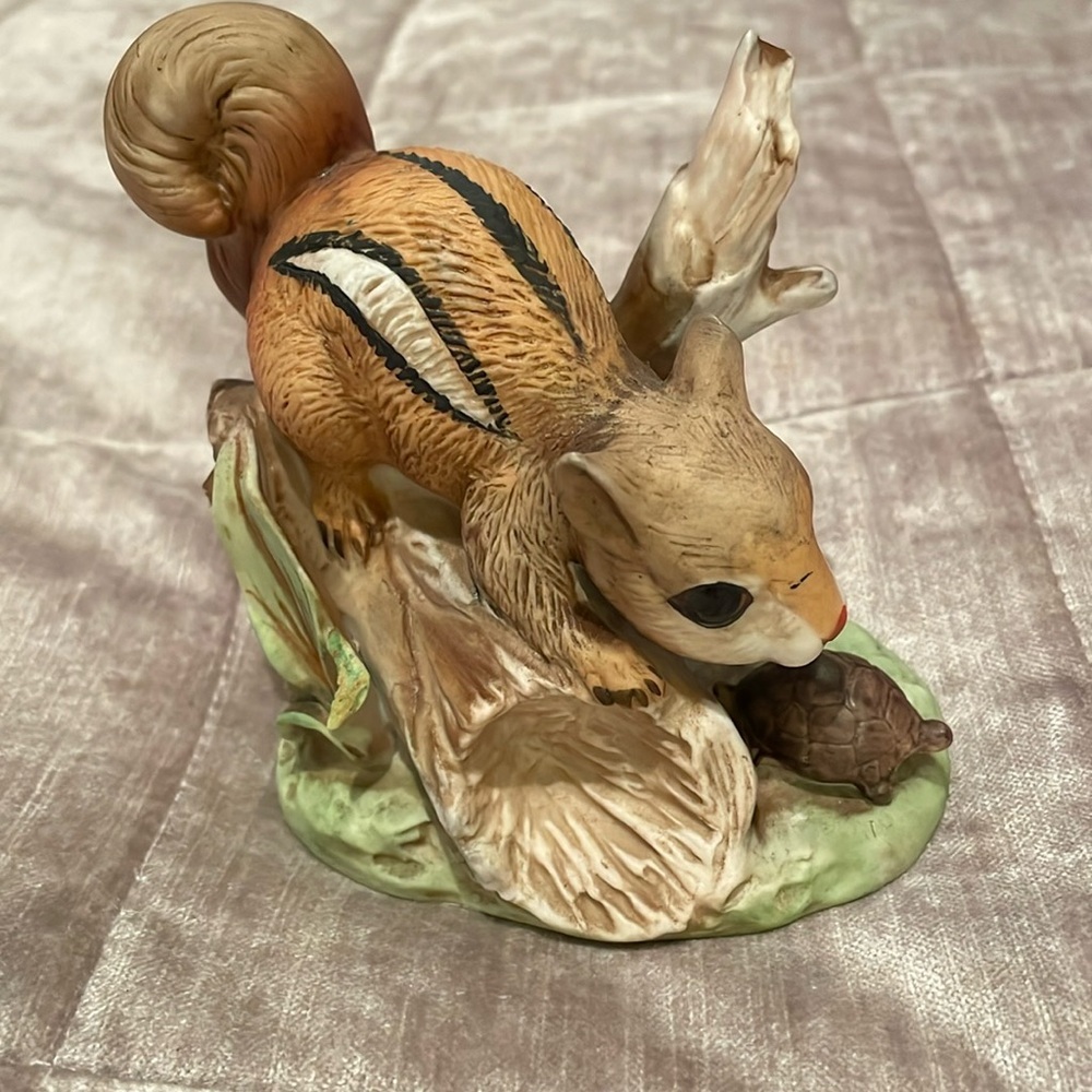 Porcelain Chipmunk & Turtle Ceramic Figurine 1980’s Vintage